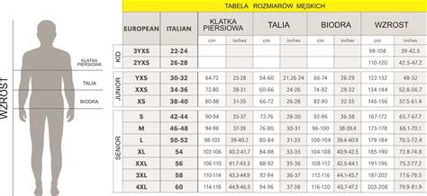 tabele rozmiarów męskich.